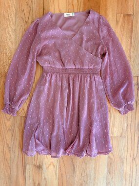 franki by Francesca's Girls Swiss Dot Long Sleeve Wrap Party Dress Size 13